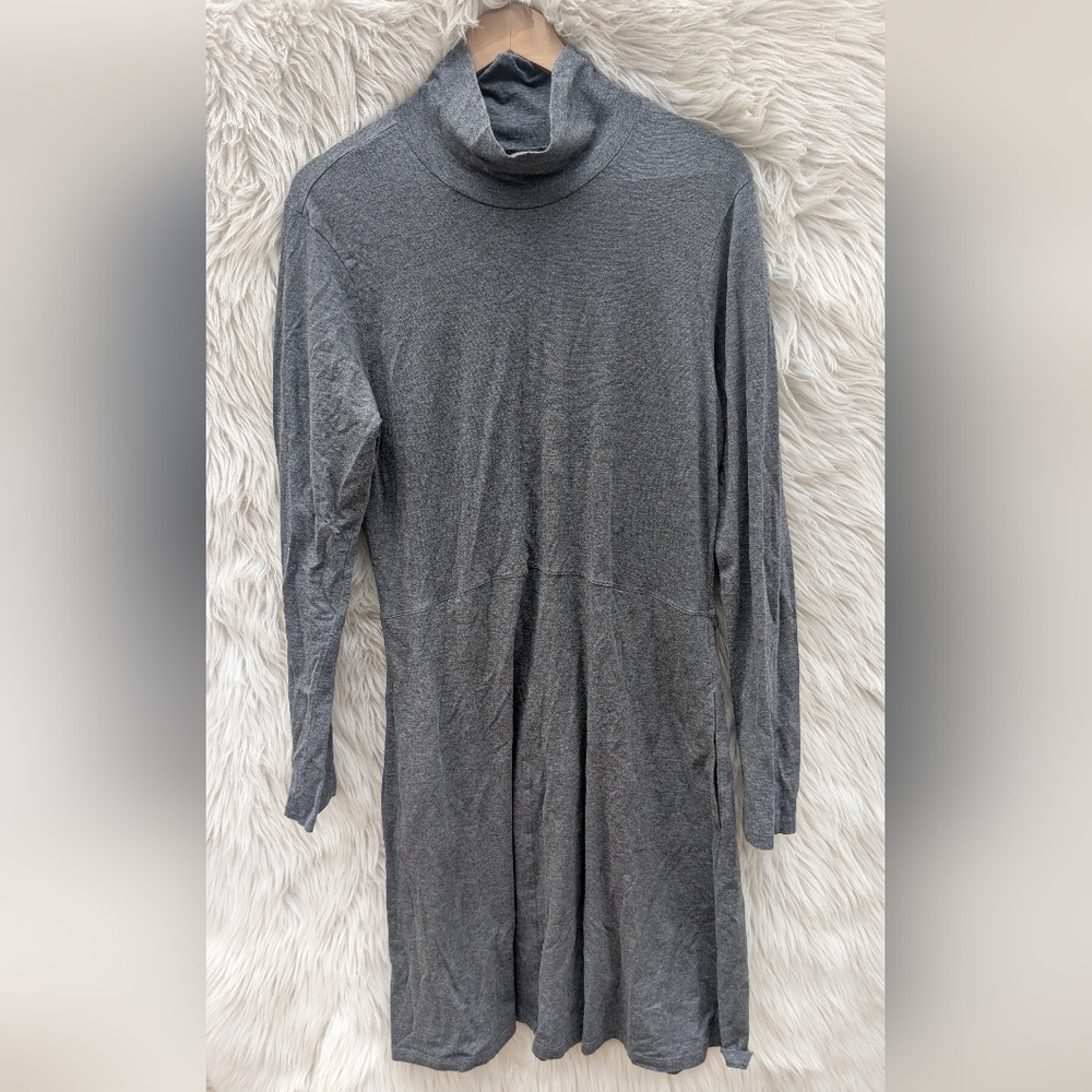 Toad & Co Mock Neck Dress Women Large Gray Pockets Long Sleeve Organic Cotton
